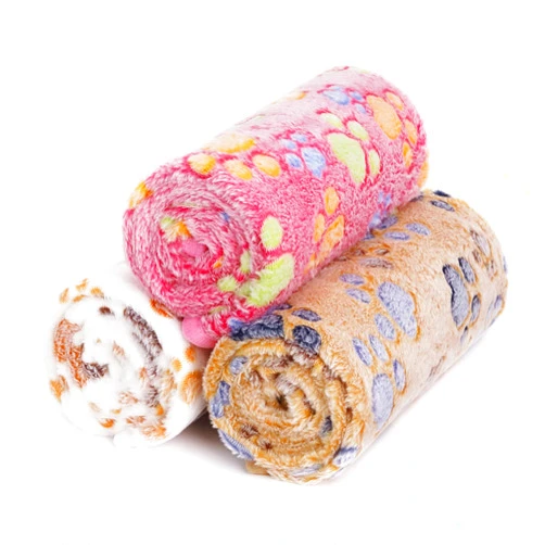 Comsmart Dog Blankets for Dog and Cat, Cute Paw Print Dog Bed Blanket, Soft Warm Fleece Throw Pet Blanket for Small Medium Large Dog, Puppy, Kitten, Guinea Pig (Brown/Pink/White, 1 Pack 3, 24 * 32in)
