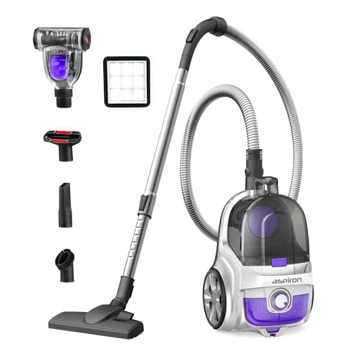 Aspiron Canister Vacuum Cleaner, 24Kpa Bagless Vacuum Cleaner, 3.7QT Large Dust Cup, Double HEPA Filter, Retractable Cord, 1200W Lightweight Vacuum Cleaner with 5 Tools for Hard Floors, Silver