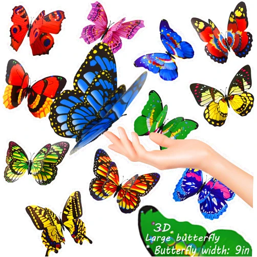 FENELY 12PCS Giant Butterfly Wall Stickers Decor,3D Large Butterflies Wall Magnetism Decals Removable DIY Home Art Decorations for Birthday Party Christmas Wedding Kids Room Bedroom