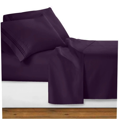 Clara Clark 1800 Premier Series 4pc Bed Sheet Set - King, Purple Eggplant