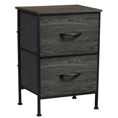 WLIVE Nightstand, Nightstand with 2 Drawers, Bedside Furniture, Night Stand, Small Dresser for Bedroom, College Dorm, End Table with Fabric Bins, Dormitory, Charcoal Black Wood Grain Print, Size L