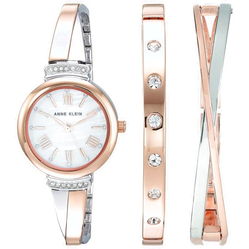 Anne Klein Women's Premium Crystal Accented Bangle Watch Set, AK/2245
