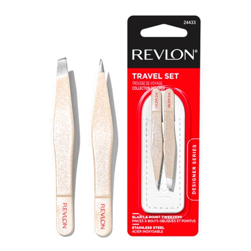Revlon Designer Series Mini Tweezer Set, Hair Removal Tool Kit with Slant & Point Tips, Made with Stainless Steel, Stocking Stuffer for Women, 1 Count