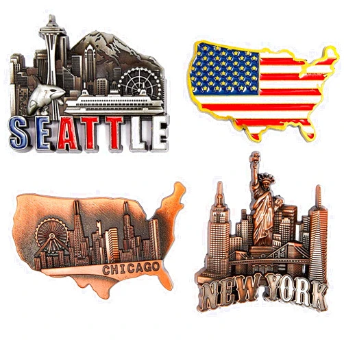 Juvale American Magnets for Fridge - Pack of 4 - New York, Chicago, Seattle, US Flag