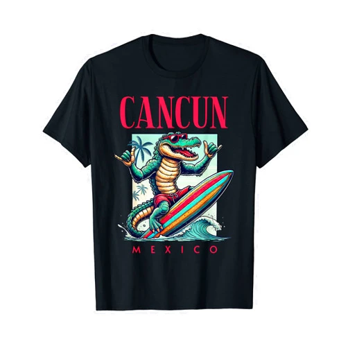 Cancun Mexico Rocks Souvenirs Apparel Cancun Mexico Surfing Crocodile Beach Vacation T-Shirt