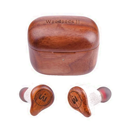Woodpods True Wireless Earbuds TWS - Real Wood Crafted Case and Finishment, USB-C Charging Case, Long Lasting Battery, Built-in Mic, Confortable, Touch Controls, for Iphone, Android, PC, (Wallnut)