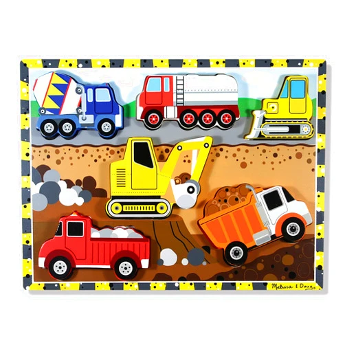 Melissa & Doug Construction Vehicles Wooden Chunky Puzzle (6 pcs)
