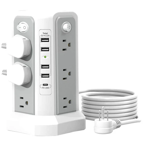 PASSUS Surge Protector Power Strip Tower with PD18W USB C Port,10FT Extension Cord with 12 AC Mutiple Outlets 5 USB Charging Ports, PASSUS Power Tower Surge Protection for Home Office Dorm Room