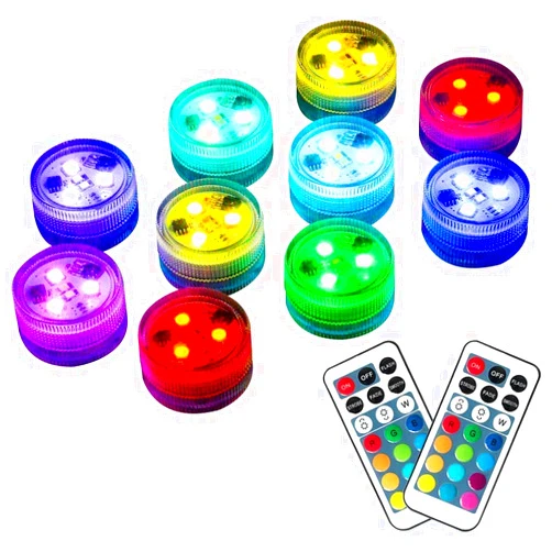 Homemory 10pcs Mini Submersible LED Lights with Remote,RGB Multicolor Waterproof Small Tealight Candles,Battery Operated Underwater Color Changing EFX Light for Vase,Pool Pond,Halloween Lantern Decor