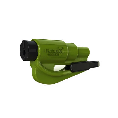 resqme The Original Emergency Keychain Car Escape Tool, 2-in-1 Seatbelt Cutter and Window Breaker, Made in USA, Army Green - Compact Emergency Hammer