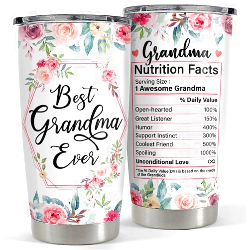 SANDJEST Grandma Tumbler 20oz Grandma Gift Nana Cup Stainless Steel Insulated Tumblers Coffee Travel Mug Best Grandma Gifts for Mothers Day Birthday Christmas