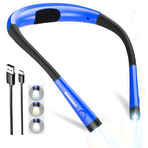Glocusent Book Light, 3-Color & 6-Brightness Reading Light, Bendable Neck Light, 80-hr Lasting Rechargeable Lamp, Perfect Book Light for Reading in Bed, Knitting, Camping, Repairing, Book Lovers Gifts