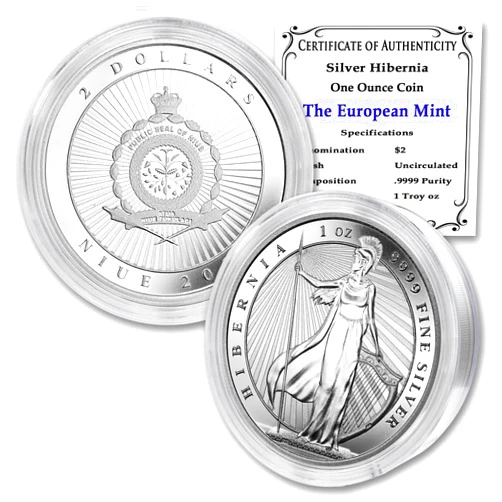 MINT STATE GOLD 2023-1 oz Silver Hibernia Coin Brilliant Uncirculated (In Capsule) with Certificate of Authenticity $2 Seller BU