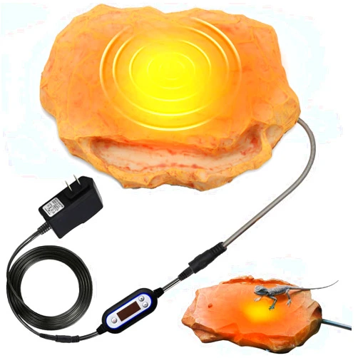 MECESOR Reptile Heat Rock with Feeding Trough Bearded Dragon Heat Rock Temperature Adjustment Heating Rock for Reptiles Tank Basking Climbing Rocks Warmer for Turtle Snakes Hermit Lizard, Yellow