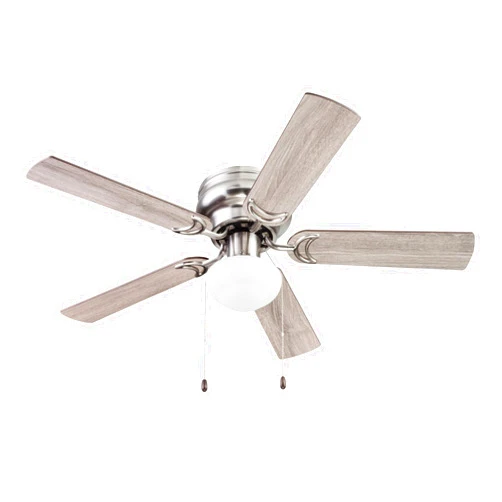 Prominence Home Alvina Traditional 44 Inch Ceiling Fan with Light, LED Flush Mount Ceiling Fan, Indoor Fan with 5 Blades, Gray Oak and Brown Walnut Blade Finish Options, Satin Nickel (51585-01)