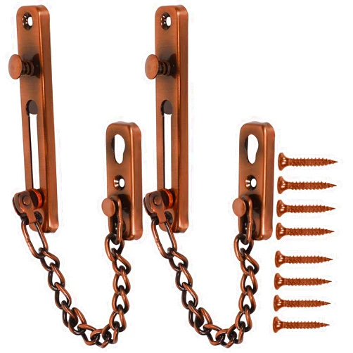 KINJOEK 2 Pack Door Chain Lock, KINJOEK Stainless Steel Security Chain Guard with Spring Anti Theft Press Lock, Heavy Duty Polished Door Latch with Screws, Red Bronze
