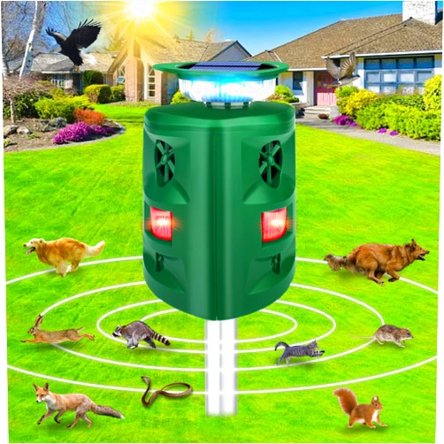 Defendy Solar Animal Repeller, 360°Ultrasonic Animal Repeller, Cat Repellent Outdoor, Dog Repellent, Motion Sensor & Flashing Light, Repel Dogs, Deer, Fox, Raccoon, Skunk, Rabbit, Squirrels, Coyote Deterrent