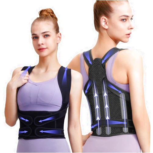 FEAR NEAT Fit Geno Back Brace Posture Corrector for Women and Men, Shoulder Straightener, Adjustable Full Back Support, Upper and Lower Back Pain Relief - Scoliosis, Hunchback, Hump, Thoracic, Spine Corrector (black, Small)