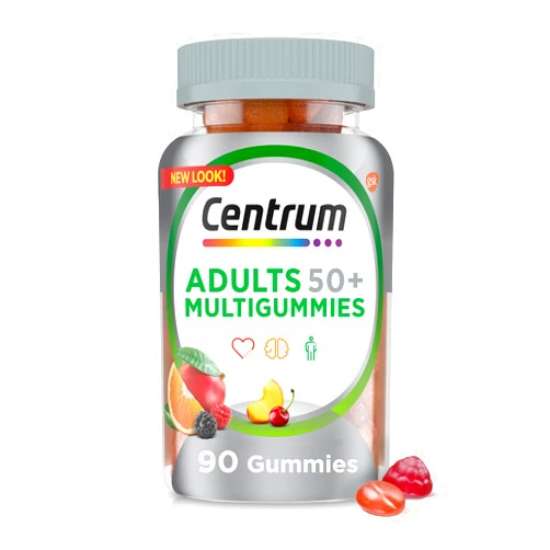 Centrum MultiGummies Gummy Multivitamin for Adults 50 Plus, Multivitamin/Multimineral Supplement with Calcium, Zinc and Vitamins B and D, Assorted Fruit Flavor - 90 Count