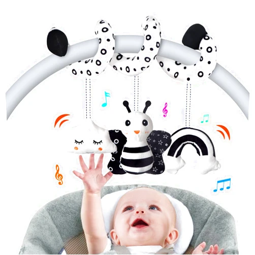 SAMMAS Car Seat Toys, Infant Baby Spiral Activity Hanging Toys Stroller Toys for Car Seat Stroller Bar Crib Bassinet Mobile with BB Squeaker and Rattles (Bee)