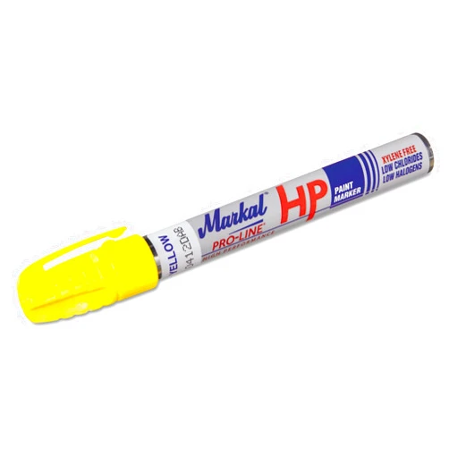 Markal 96961- Paint-Riter+ Oily Surface Liquid Paint Marker with 1/8in Bullet Tip, For Superior Marking Performance on Oily and Greasy Surfaces, Yellow Color (Pack of 12), Made in USA