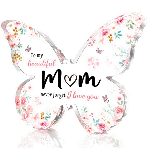 Ilifemate Gifts for Mom, Delicate Mom Birthday Gifts from Daughter, Son - Acrylic Butterfly Engraved Plaque 3.9 × 3.0 × 0.4 inch, Mom Christmas Gifts, Cool Gifts for Moms Birthday, Moms Birthday Gift Ideas