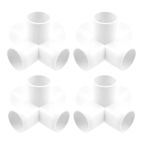 SDTC Tech 4-Pack 1 Inch 5 Way PVC Fitting Elbow Furniture Grade Pipe Connector for DIY PVC Shelf Garden Support Structure Storage Frame, White
