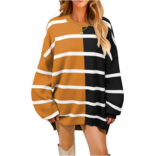 MEROKEETY Women's Fall Striped Oversized Pullover Sweaters 2024 Long Sleeve Color Block Casual Knit Tops