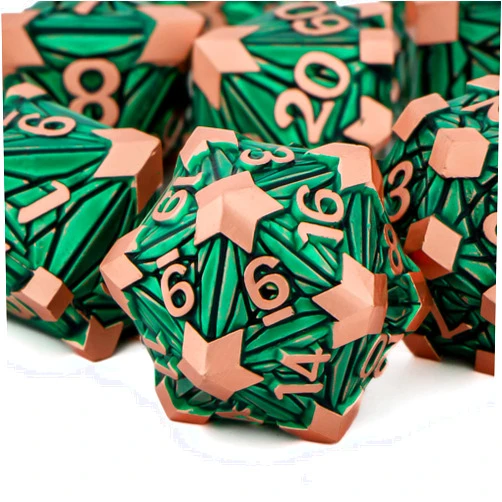 KERWELLSI Metal DND Dice Set D&D with Gift Gift Box, Crack Debri Dungeons and Dragons Dice Dice, 7 Piece Polyhedral Role Playing RPG D and D Dice D20 D12 D10 D8 D6 D4 Green