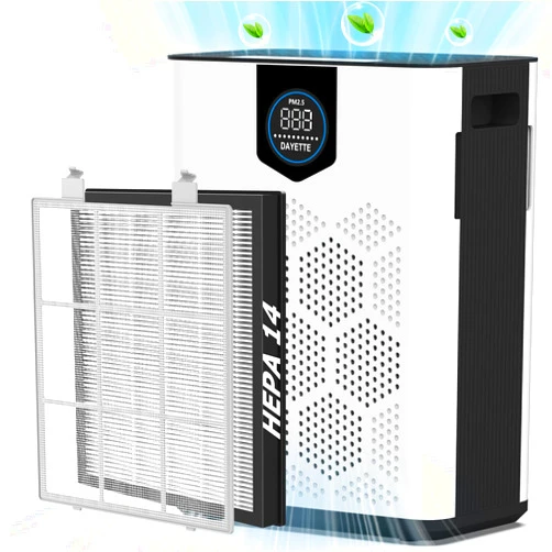 DAYETTE Air Purifiers for Home with H14 Hepa Filters, Air Purifiers for Home Large Room with Washable PreFilters Up to 3000 Ft², Double Air Intake, Air Quality Monitor, 22dB Sleep Mode for Bedroom