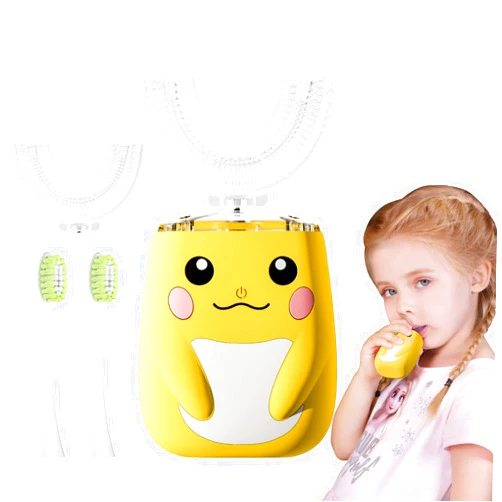 ELOTAME Kids U Shaped Electric Toothbrush with 4 Brush Heads, Cartoon Sonic Automatic Toothbrush with 6 Cleaning Modes, 360-Degree Cleaning, IPX7 Waterproof (8-15 Age Smiling Face)