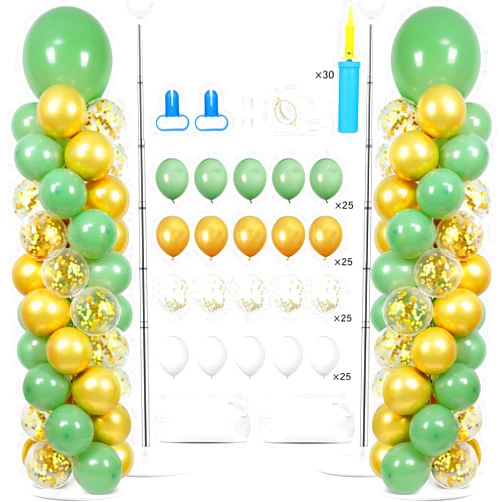 Naozinebi 2 Sets Sage Green Balloon Column Stand Kit with 100 Balloons Spring Graduation Adjustable Balloon Tower Stand with Bases Olive Green Gold Column for Mother's Day Birthday Wedding Party Decor
