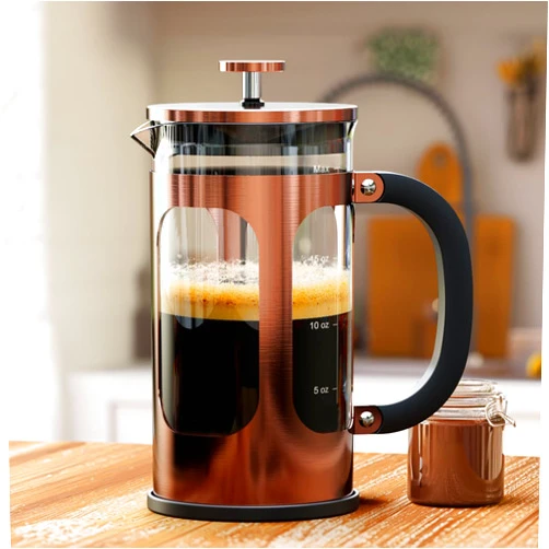 BAYKA 21 Ounce 0.6 Liter French Press Coffee Tea Maker Small, Heat Resistant Thickened Borosilicate Glass Stainless Steel Coffee Press Single Serve, Cold Brew Coffee Pot Tea Press, Copper
