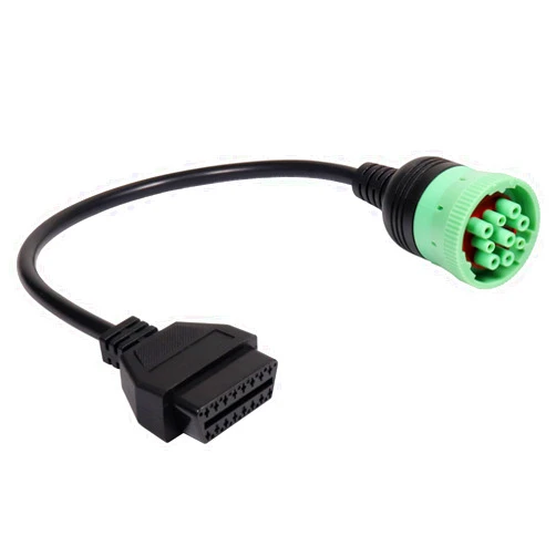 Bufeegua 9 Pin J1939 Male to 16 Pin OBD2 OBDII Female Right Angle Green Type 2 Adapter Cable for Heavy Duty Trucks and Commercial Vehicles Freightliner Truck for Diagnostic Tool and ELD Tracker