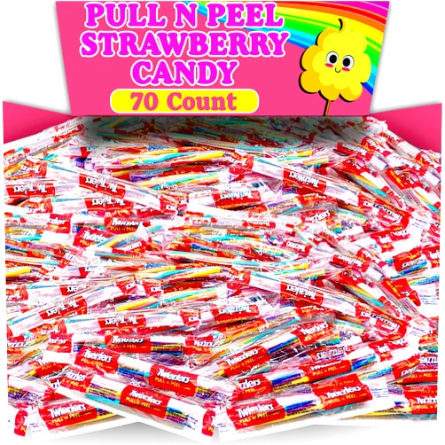 Partypom TwizzlerLicorice Strawberry Blast Candy, Bulk 2 Lbs Pastel Colored Strawberry Flavored Pull-n-Peel Twists, Individually Wrapped For Pinatas, Parties and Kids Goody Bags