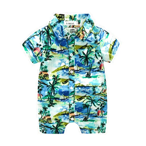 MHSH Baby Boys Hawaiian Shirts Romper Toddlers Button Down Short Sleeve Outfits Infant Kid Onesie Summer Beach Clothes