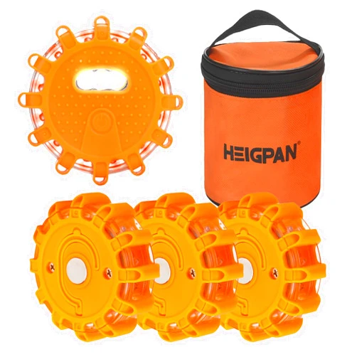 HEIGPAN GP904 LED Road Flares Emergency Light Kit, 9 Glow Modes Strong Magnet Hang Hook for Holiday Gift, Road Emergency Rescue Search Better Protect Life Safety (4Pack Batteries not Included)