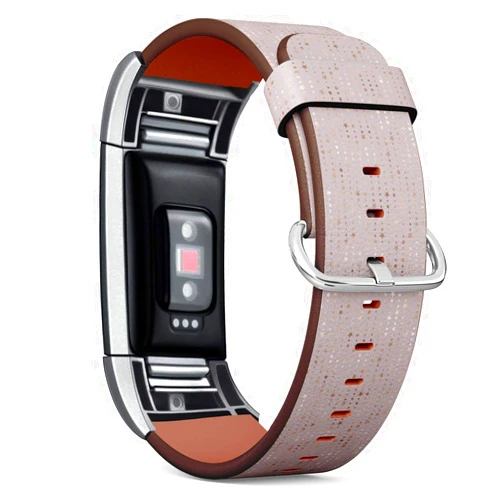 STPlus Compatible with Fitbit Charge 2 - Leather Band Bracelet Strap Wristband Replacement with Adapters - Gold Glitter Stars Beads Stripes
