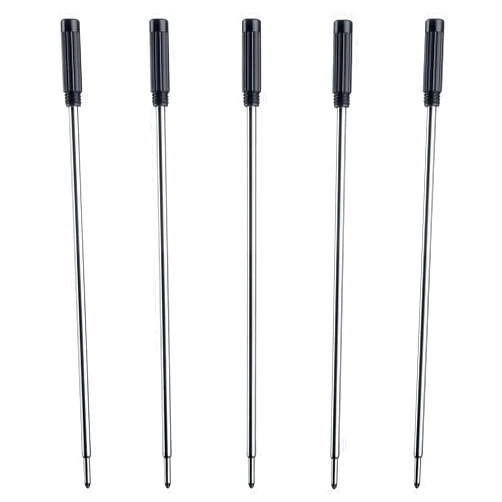 DunBong Black Ink Refill Pack of 5, Replaceable Ballpoint Pen Refills, Medium Point Metal Refill (Black)
