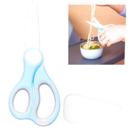 Kare & Kind Ceramic Baby Food Scissors - Blue - With Dust Cover and Storage Case - Cut Baby Food Easily - Ideal for Noodles, Meat, Chicken, Veggies and Fruits (Blue - 1 Pack)
