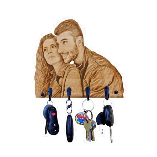 Ozinna Personalized Key Holder with Photo Frame for Wall Decorative Custom Picture Wooden Key Hangers for Rustic Home Decor, Key Organizer Mount with 4 Hooks Decorative Family Sign (Wooden Key Hooks)