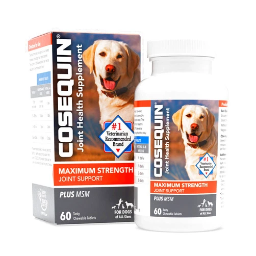 Nutramax Laboratories Cosequin Maximum Strength Joint Supplement Plus MSM - with Glucosamine and Chondroitin - for Dogs of All Sizes 60 Count (Pack of 1)