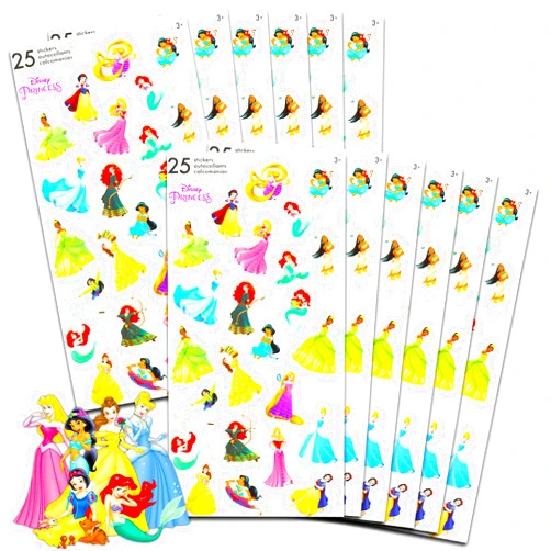 Disney Princess Party Favors for Boys & Girls Bundle ~ 12 Pack Disney Princess Sticker Sheets for Kids Birthday Party Goodie Bags | Disney Princess Party Supplies