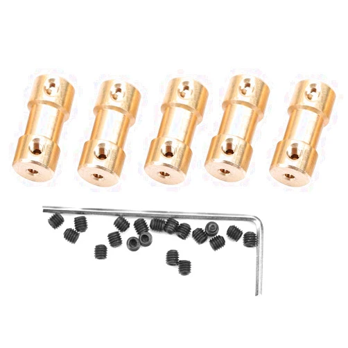 Thincol 5-Pack Universal Joint Shaft Coupler, Copper RC Model Motor Coupling Steering Connector Adapter, D Shaft Joint Coupler Inner Diameter(2.3mm to 4mm)