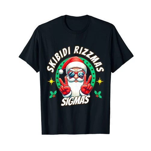 Christmas Apparel & Gifts HHWCo. Skibidi Rizzmas Sigmas - Santa Peace Sign T-Shirt