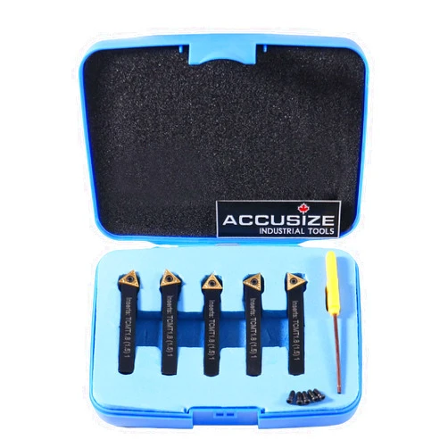 Accusize Industrial Tools 1/4'' by 2'' Oal 5 Pc Indexable Turning Tool Set with Tcmt1.8(1.5) Carbide Inserts, 2380-5022