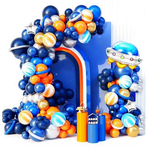 Ouddy Party 139Pcs Outer Space Party Decorations Balloon Garland Kit, Space Birthday Party Supplies UFO Astronaut Themed Navy Blue Silver Foil Latex Balloons for Boys Kids