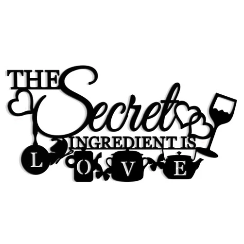 XORT The Secret Ingredient is Love Metal Wall Art Sign, Farmhouse Dining Room Kitchen Wall Decor Housewarming Gift Counter Pantry Sign. (Black -16 x 8 inch)