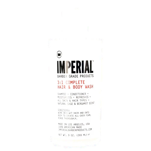 Imperial Barber Grade Products 3:1 Complete Hair and Body Wash, Natural Shampoo, Hair Conditioner and Body Wash