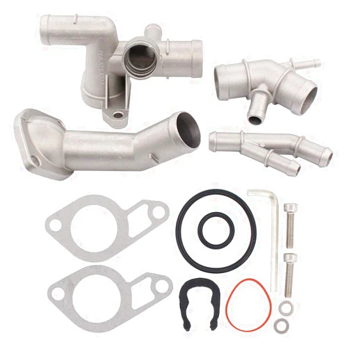 NewYall Cast Aluminum Thermostat Housing Cover Coolant Flange Cooling Hose Water Distribution Pipe Upgrade Kit for VW MK4 Golf Jetta 1.8T 2000-2005 Audi TT 2000-2002